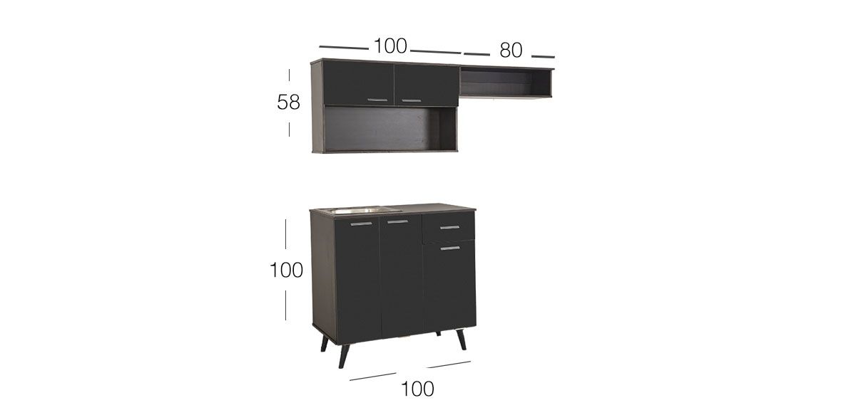 Cocina Con Tarja 180 Cm Sicilia Negro
