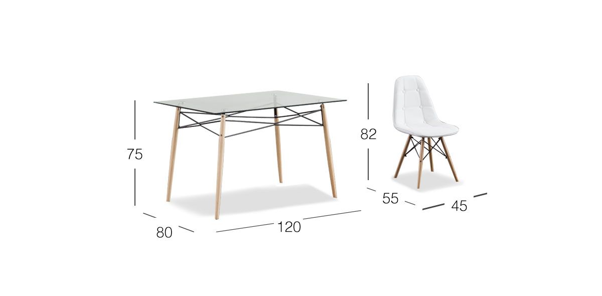 Comedor Rectangular Atlas PL con Sillas Angun Blanco