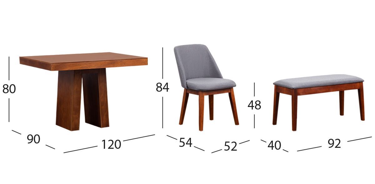 Comedor Odette con Sillas y Banca Olaf Gris PL 5 Piezas
