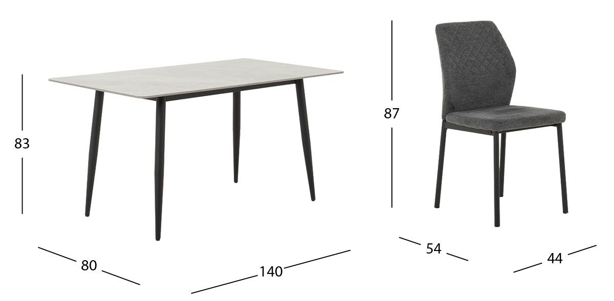 Comedor 140 X 80 Cm Arista Gris Oscuro 7 Piezas