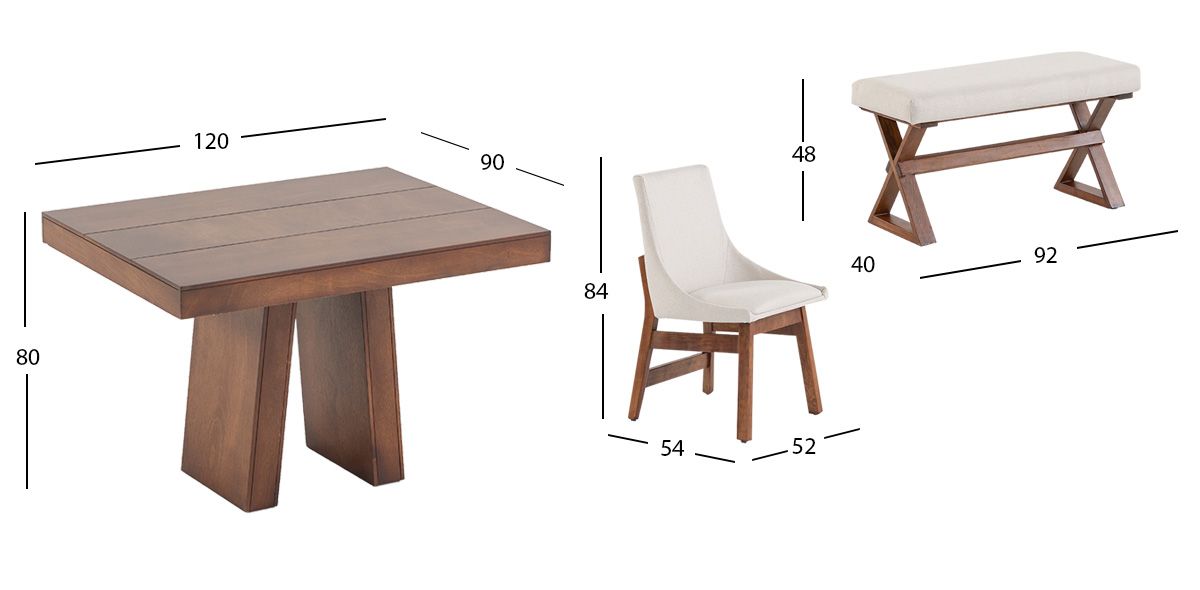 Comedor 120 Cm Odette Con Sillas Y Banca Odette Alamo 5 Piezas