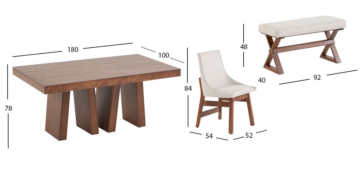 Comedor Odette 180 Cm Con Sillas Y Banca Odette Alamo Beige 6 Piezas