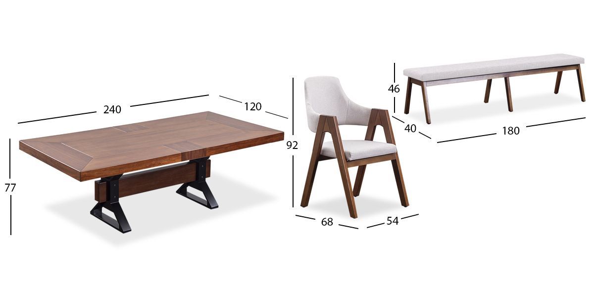 Comedor Rectangular 240 X 120 Cm Estocolmo Con Sillas Y Banca Beige 6 Piezas