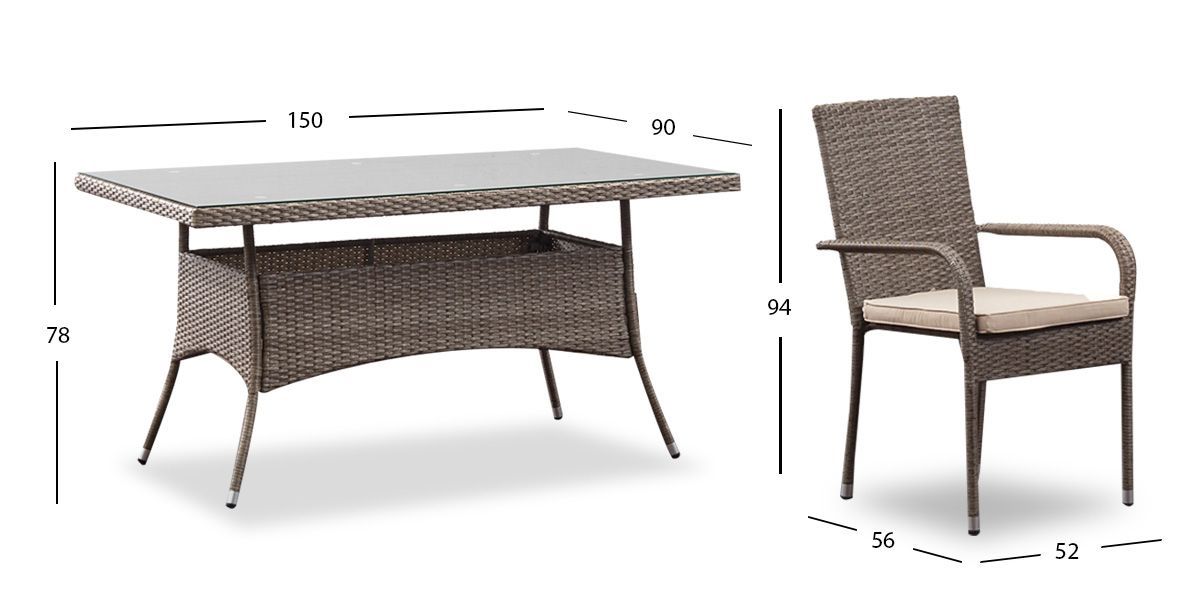 Comedor De Jardín Set Bay Gris/Café Rattan