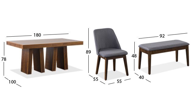 Comedor Odette con Sillas y Banca Olaf Gris PL 6 Piezas