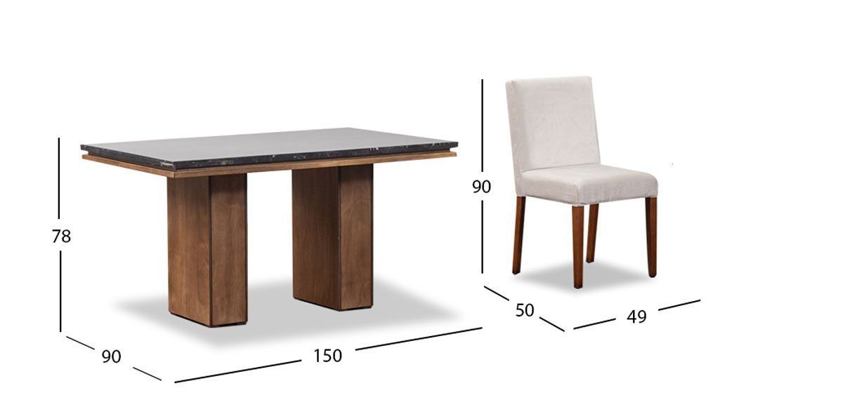 Comedor Rectangular De Mármol Alessia Negro/Beige 7 Piezas