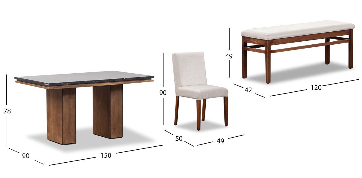 Comedor Rectangular De Mármol Alessia Negro/Beige 6 Piezas