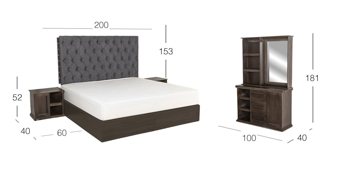 Recámara King Size Isabella Gris 5 Piezas