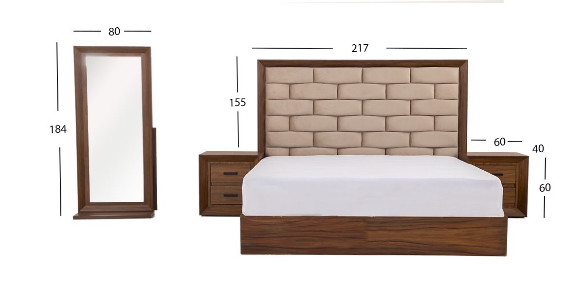 Recámara King Size Tapizada Maileny Café 4 Piezas