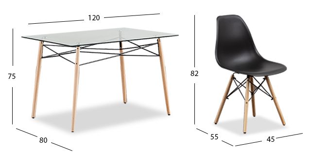 Comedor Rectangular con Sillas Atlas Negro 5 Piezas
