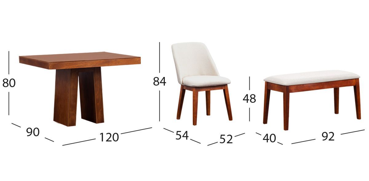Comedor Odette con Sillas y Banca Olaf Arena PL  6 Piezas