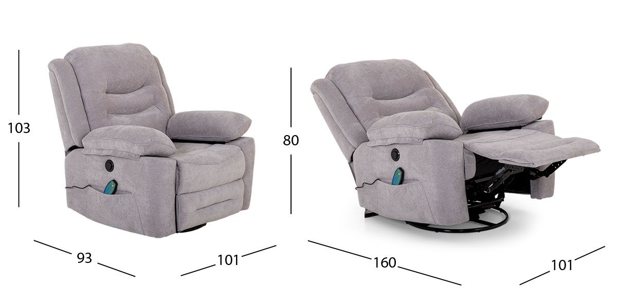 Sillón Reclinable Eléctrico Con Sistema de Masaje y Mecedora Perth Gris Claro