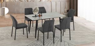 Comedor 140 X 80 Cm Arista Gris Oscuro 7 Piezas