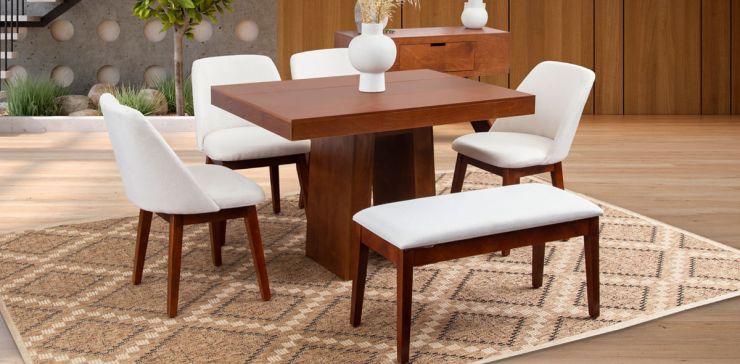 Comedor Odette con Sillas y Banca Olaf Arena PL 6 Piezas