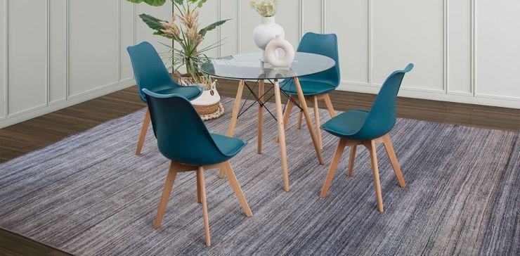 Comedor Redondo Atlas PL Con Sillas Arthus Azul 5 Piezas