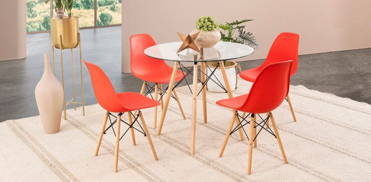 Comedor Redondo con sillas Atlas Rojo 5 Piezas