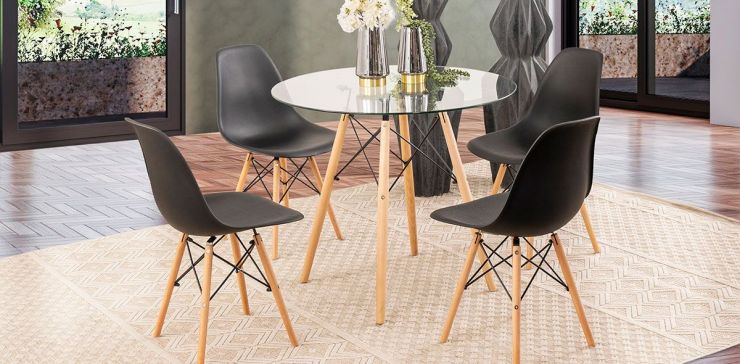 Comedor Redondo con sillas Atlas Negro 5 Piezas