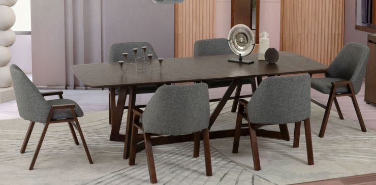 Comedor Rectangular Valenza Gris 7 Piezas
