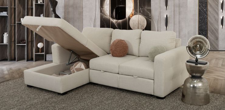 Sala Modular Izquierda Con Baúl Y Cama Alta Olivia Plus Beige 
