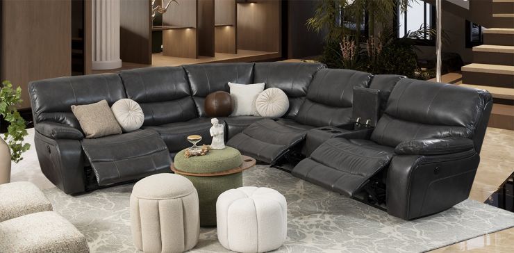 Sala Modular Con Reclinable Eléctrico Y Consola Rauda Gris